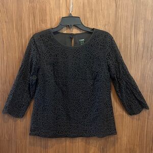 J. Crew Eyelet Lace Black Three Quarter Sleeve Top